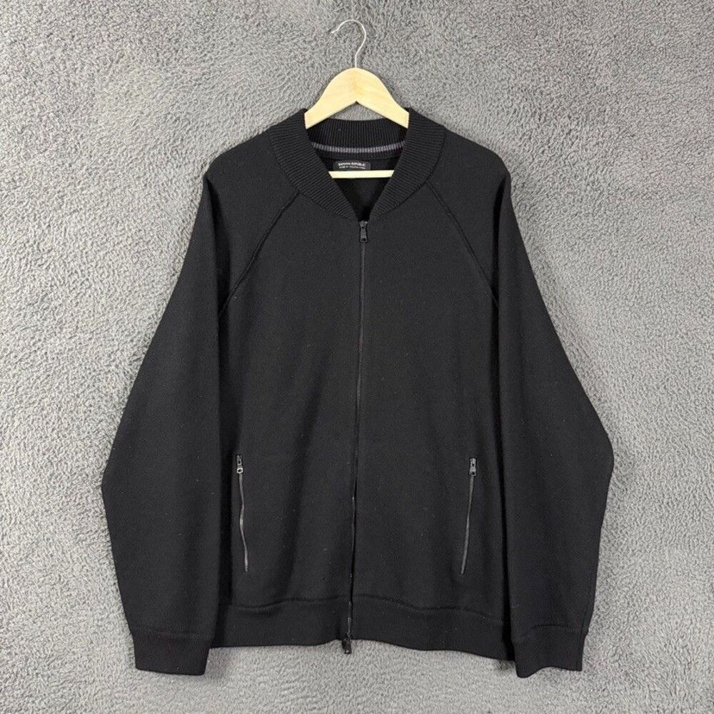 Banana Republic Bomber Jacket Mens XL Black Boiled Wool Full ZIp Pockets